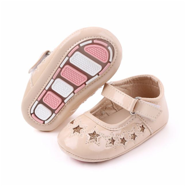 Pantofiori din lac crem cu stelute - MBd2342-3-p23.3-6 luni (Marimea 18 incaltaminte)