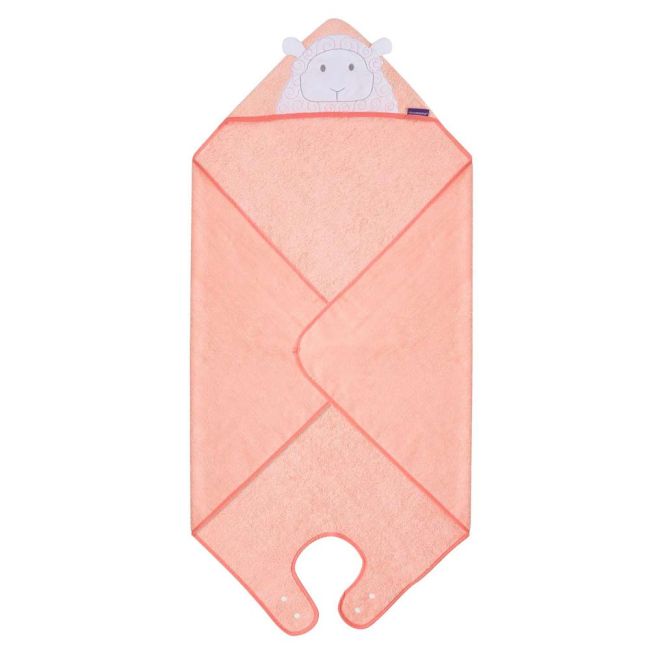 Prosop de baie pentru bebelus si mama Bamboo Lily the Lamb coral Clevamama SUPclvm_3509