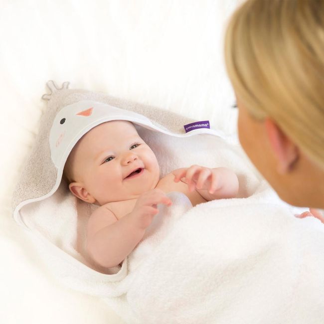 Prosop de baie pentru bebelus si mama Bamboo Penguin white Clevamama SUPclvm_3512