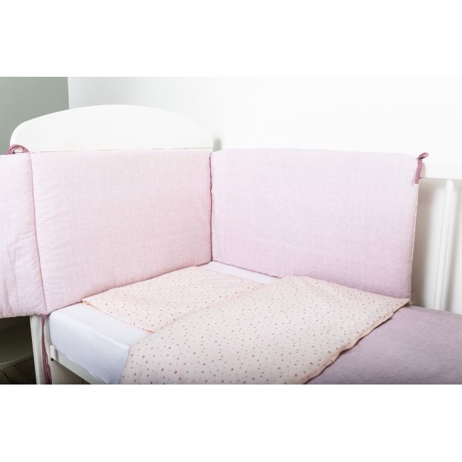 Set de pat pentru bebelusi pink heart - 3 piese, 100% bumbac