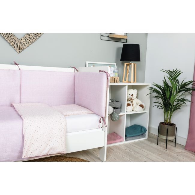 Set de pat pentru bebelusi pink heart - 3 piese, 100% bumbac
