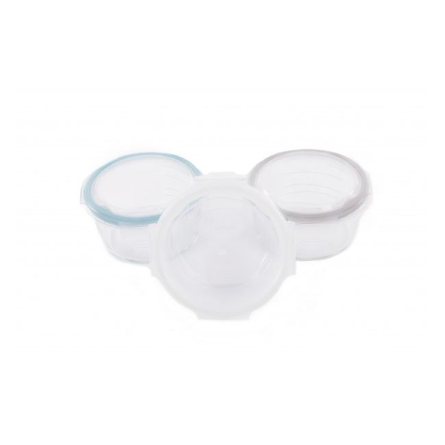 Set 3 Mini Caserole stocare si depozitare mancare BO Jungle pentru bebelusi bleu din sticla cu capac 360 ml - SOLBJB500510