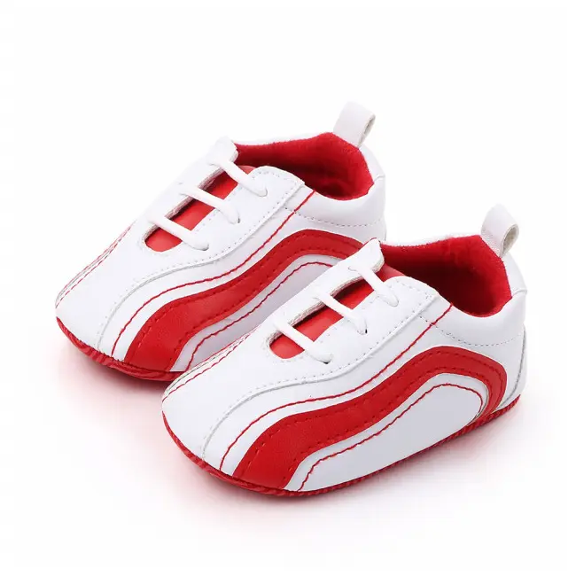 Adidasi bebelusi albi cu rosu - MDd2310-2-p23.3-6 luni (Marimea 18 incaltaminte)