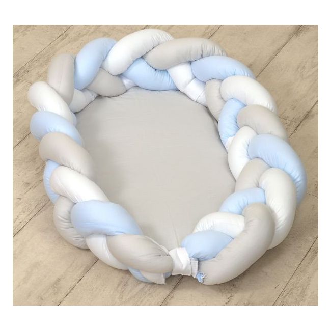 Amy - Baby Nest Si Bumper Impletit, Detasabile, 80 X 50 Cm Alb Gri Blue Pjb63930