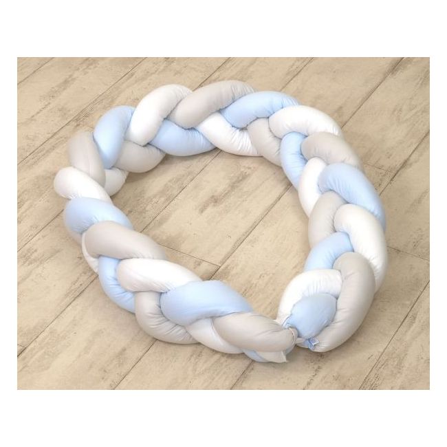 Amy - Baby Nest Si Bumper Impletit, Detasabile, 80 X 50 Cm Alb Gri Blue Pjb63930