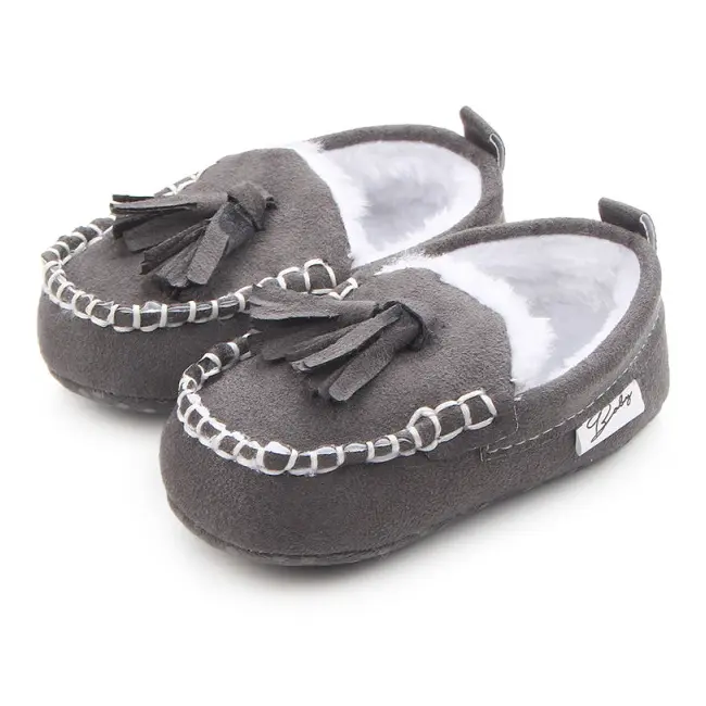 Pantofiori gri imblaniti cu ciucurei LID0718-3-p18