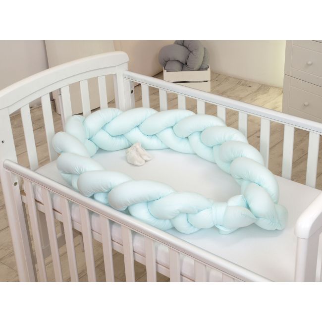 Aparatoare Laterala Pat Bumper Impletit, Cu Inchidere Velcro, Bumbac, Mint, 210x21 Cm Pjb63755