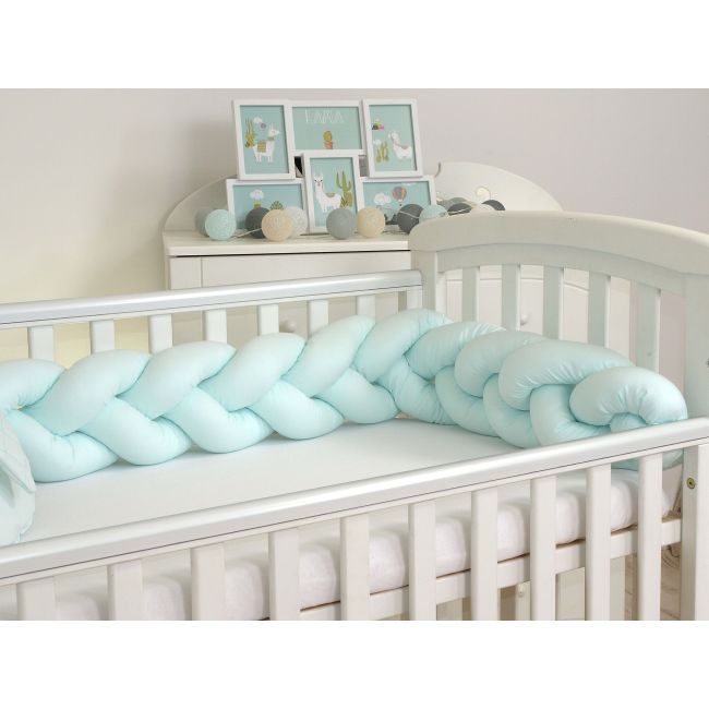 Aparatoare Laterala Pat Bumper Impletit, Cu Inchidere Velcro, Bumbac, Mint, 210x21 Cm Pjb63755