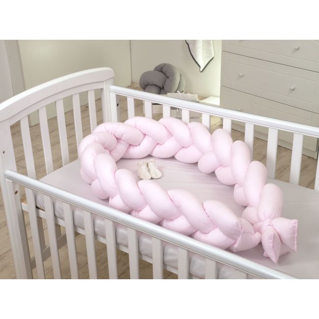 Aparatoare Laterala Pat Bumper Impletit, Cu Inchidere Velcro, Bumbac, Roz, 210x21 Cm Pjb63754