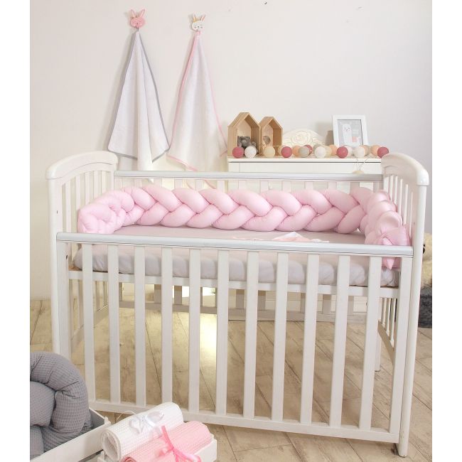 Aparatoare Laterala Pat Bumper Impletit, Cu Inchidere Velcro, Bumbac, Roz, 210x21 Cm Pjb63754