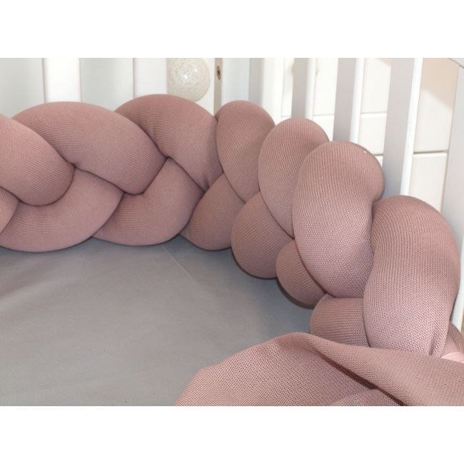 Aparatoare Laterala Pat Bumper Impletit, Cu Inchidere Velcro, Bumbac Tricot Rose, 180x21 Cm Pjb80569