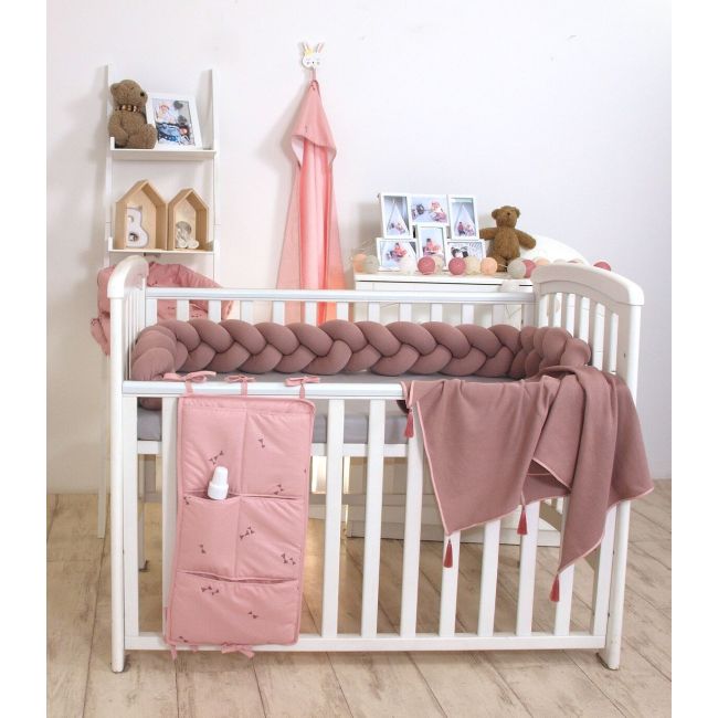 Aparatoare Laterala Pat Bumper Impletit, Cu Inchidere Velcro, Bumbac Tricot Rose, 180x21 Cm Pjb80569