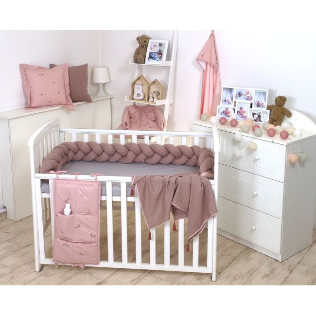 Aparatoare Laterala Pat Bumper Impletit, Cu Inchidere Velcro, Bumbac Tricot Rose, 180x21 Cm Pjb80569