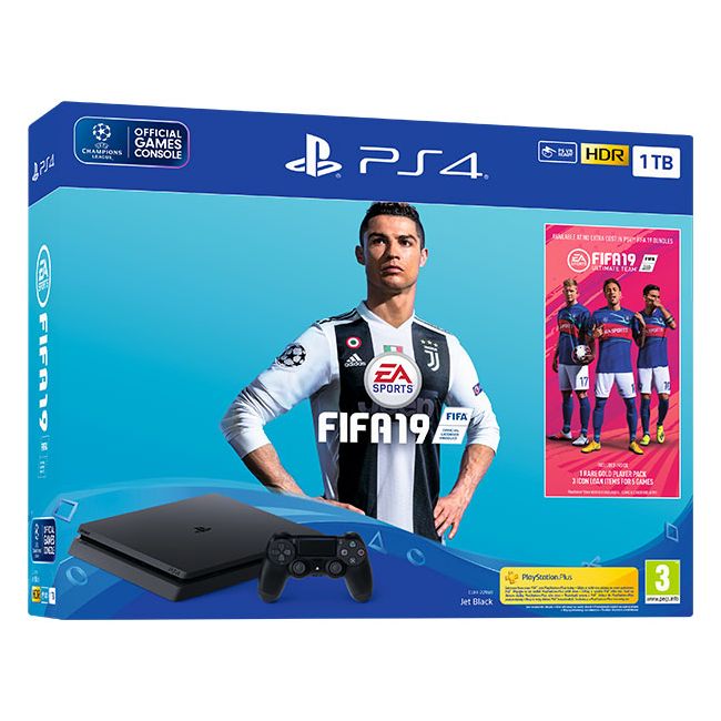 Consola Sony Playstation 4 Slim 1Tb Jet Black + Fifa 19 + Ps Plus 14 Zile - VG82887