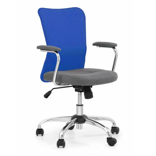 Scaun birou copii hm andy, mesh/stofa, ergonomic, cadru cromat, inaltime ajustabila, mecanism balansare, rotire 360 ˚, 102 kg, albastru drm2831