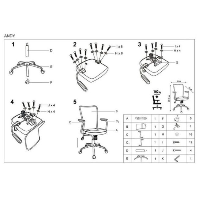 Scaun birou copii hm andy, mesh/stofa, ergonomic, cadru cromat, inaltime ajustabila, mecanism balansare, rotire 360 ˚, 102 kg, albastru drm2831