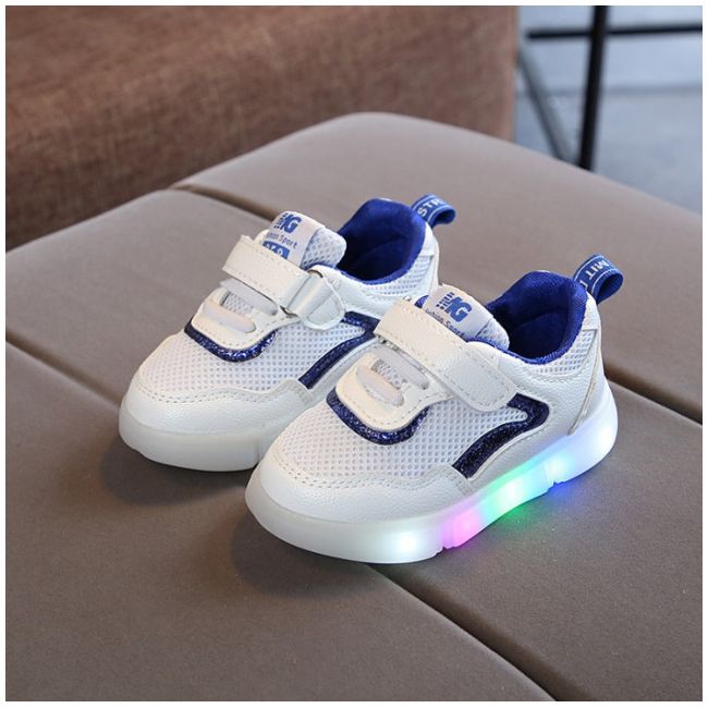 Adidasi albi cu albastru cu luminite - MD555-2.Marimea 22