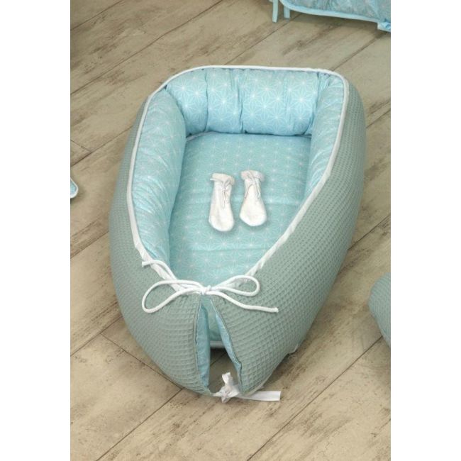 Amy - Suport De Dormit Babynest, Reversibil, 70x45 Cm, Origami Waffle Verde Pjb69331
