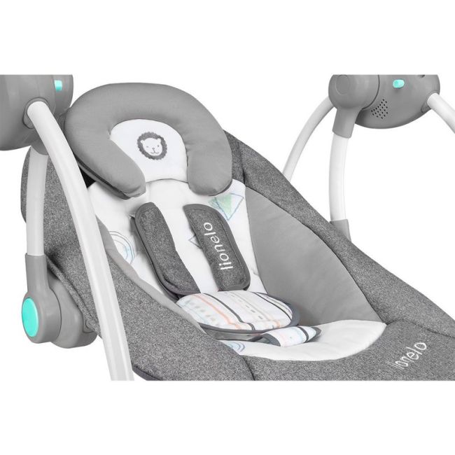 Lionelo - Fotoliu balansoar Ruben Stone Spatar reglabil, Electric, Cu melodii, 68x65 cm, Gri/Turcoaz BYNLO-RUBEN_STONE_GREY_TURQUOISE
