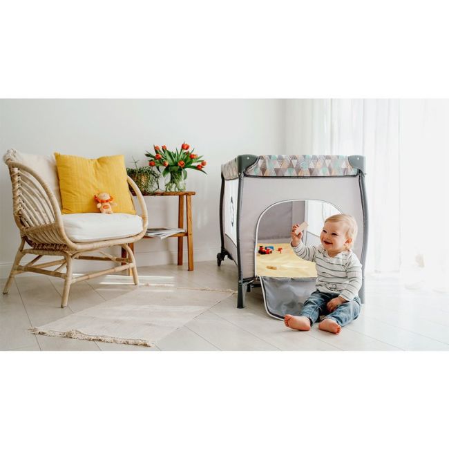 Lionelo - Patut pliant cu doua nivele Sven Plus, 120x60 cm, arcada jucarii, masuta de infasat, vibratii, melodii, Grey Scandi BYNLO-Sven Plus_Grey_Scandi