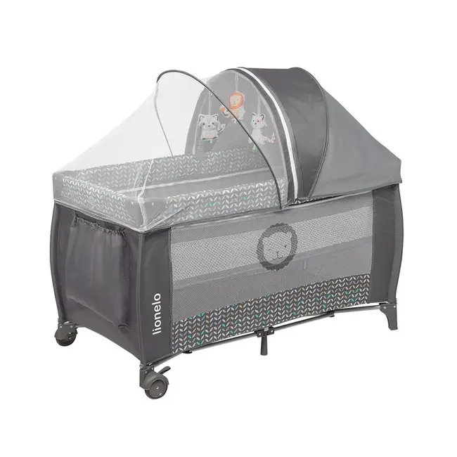 Lionelo - Patut pliant cu doua nivele Sven Plus, 120x60 cm, arcada jucarii, masuta de infasat, vibratii, melodii,&nbsp;Grey Scandi BYNLO-Sven Plus_Grey_Scandi