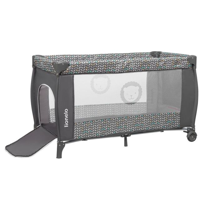 Lionelo - Patut pliant cu doua nivele Sven Plus, 120x60 cm, arcada jucarii, masuta de infasat, vibratii, melodii, Grey Scandi BYNLO-Sven Plus_Grey_Scandi