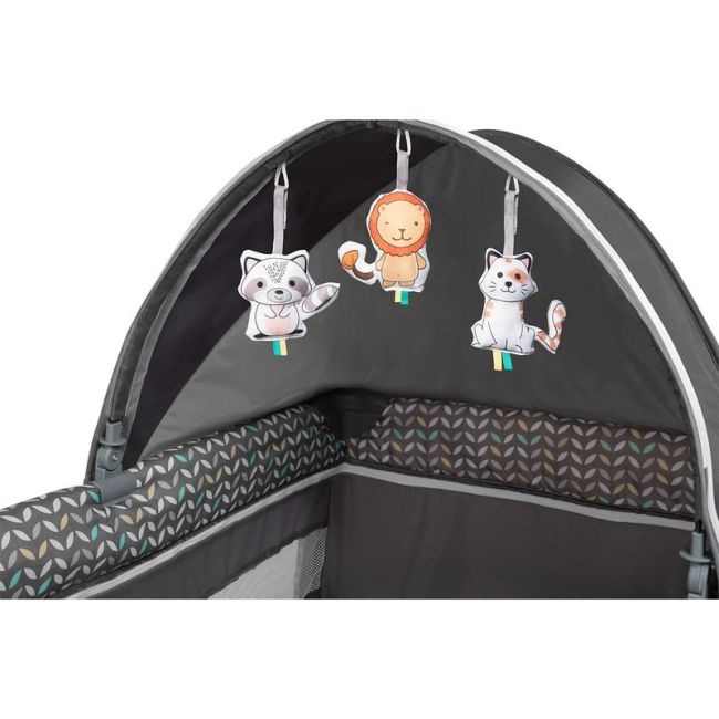 Lionelo - Patut pliant cu doua nivele Sven Plus, 120x60 cm, arcada jucarii, masuta de infasat, vibratii, melodii, Grey Scandi BYNLO-Sven Plus_Grey_Scandi