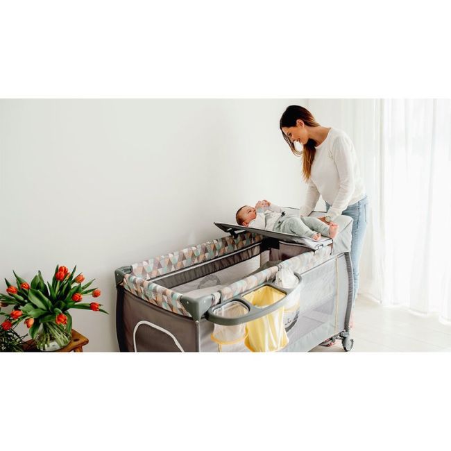 Lionelo - Patut pliant cu doua nivele Sven Plus, 120x60 cm, arcada jucarii, masuta de infasat, vibratii, melodii, Turcoaz/Gri BYNLO-SvenPlus_Tq/Grey