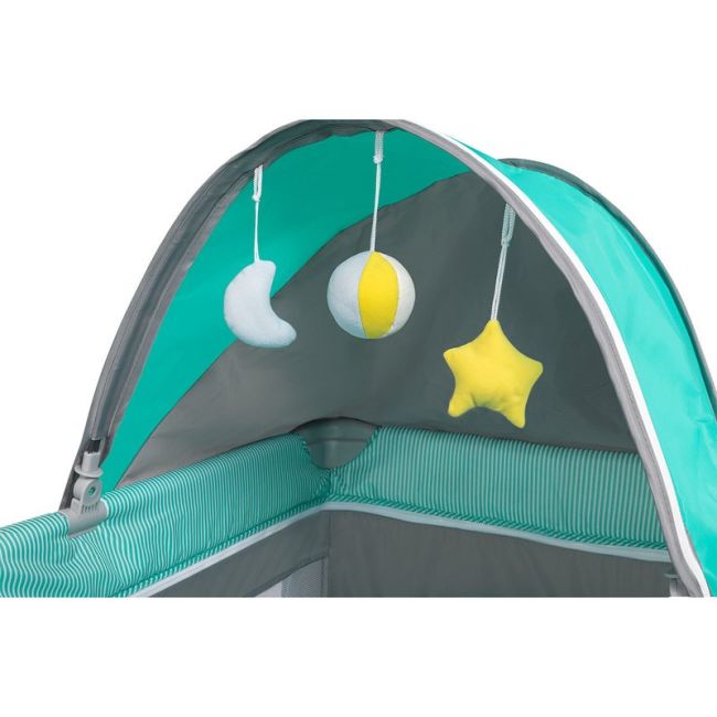 Lionelo - Patut pliant cu doua nivele Sven Plus, 120x60 cm, arcada jucarii, masuta de infasat, vibratii, melodii, Turcoaz/Gri BYNLO-SvenPlus_Tq/Grey