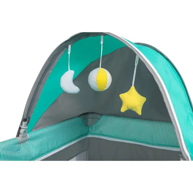 Lionelo - Patut pliant cu doua nivele Sven Plus, 120x60 cm, arcada jucarii, masuta de infasat, vibratii, melodii, Turcoaz/Gri BYNLO-SvenPlus_Tq/Grey
