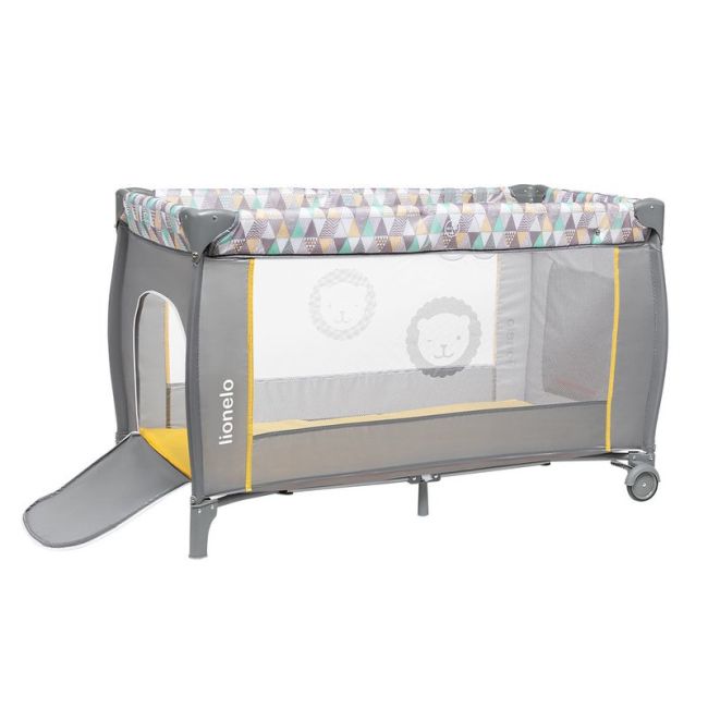 Lionelo - Patut pliant cu doua nivele Sven Plus, 120x60 cm, arcada jucarii, masuta de infasat, vibratii, melodii, Yellow Scandi BYNLO-Sven Plus_Yellow_Scandi
