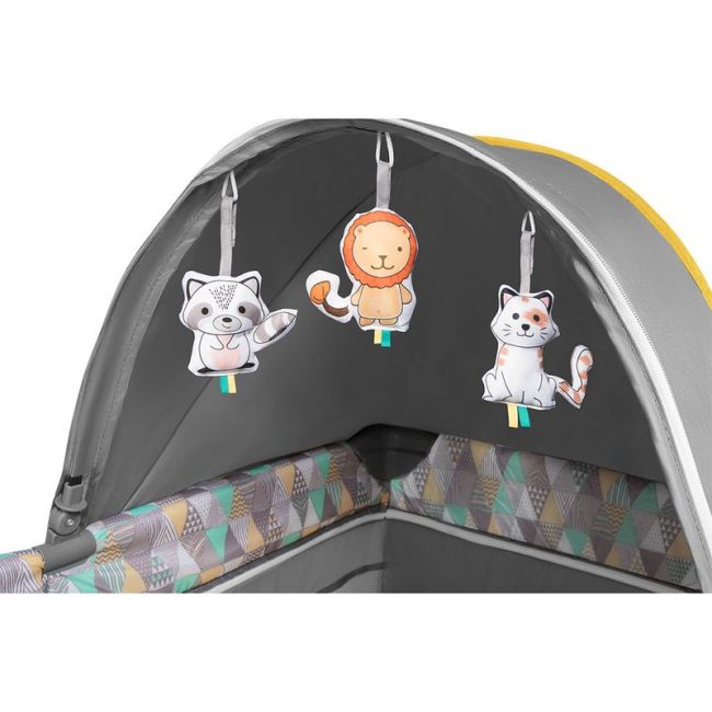 Lionelo - Patut pliant cu doua nivele Sven Plus, 120x60 cm, arcada jucarii, masuta de infasat, vibratii, melodii, Yellow Scandi BYNLO-Sven Plus_Yellow_Scandi
