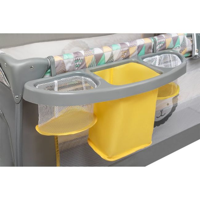 Lionelo - Patut pliant cu doua nivele Sven Plus, 120x60 cm, arcada jucarii, masuta de infasat, vibratii, melodii, Yellow Scandi BYNLO-Sven Plus_Yellow_Scandi