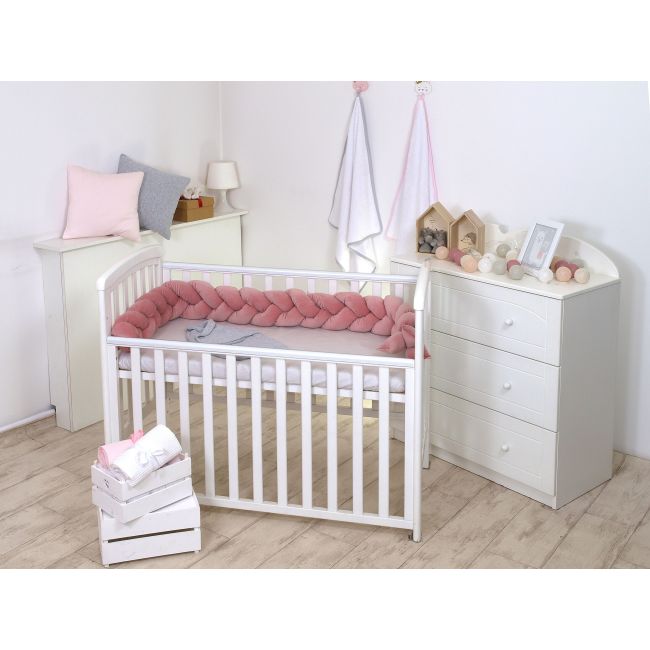 Aparatoare Laterala Pat Bumper Impletit, Cu Inchidere Velcro, Bumbac Velvet Roz, 180x21 Cm Pjb63760