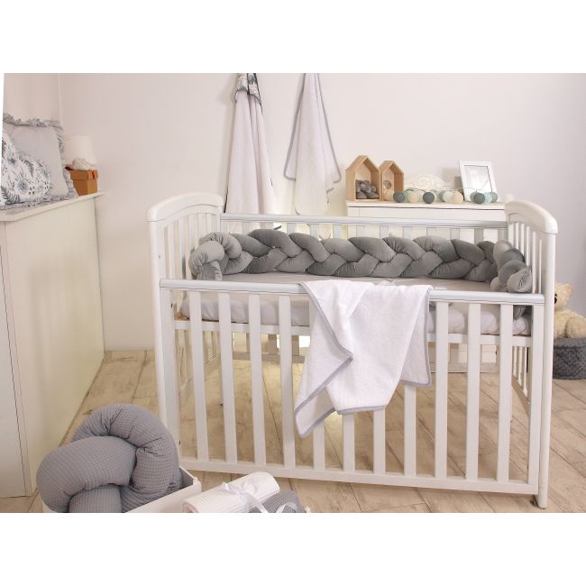 Aparatoare Laterala Pat Bumper Impletit, Cu Inchidere Velcro, Bumbac Velvet Gri, 210x21 Cm Pjb63763