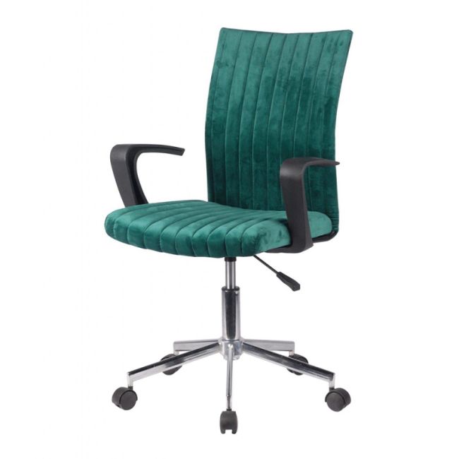 Scaun birou copii hm doral, tapiterie stofa tip catifea, baza cromata, cu brate, rotativ, 90 kg, verde inchis drm8669