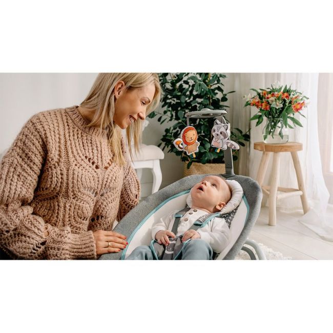 Lionelo - Fotoliu balansoar Pascal Scandi Pliabil, Cu melodii, 80x49 cm, Gri BYNLO-PASCAL_GREY_SCANDI