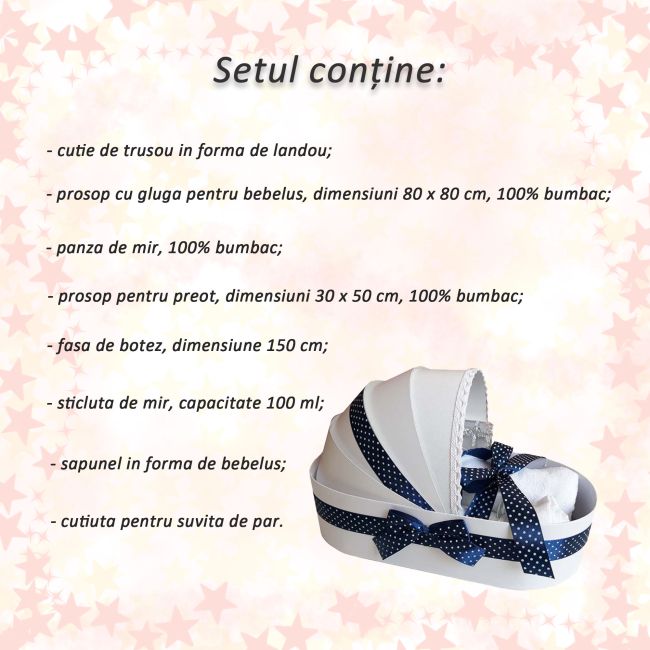 Trusou botez design landou cu decor bleumarin buline pentru Baietel Denikos® 134 NKO1689