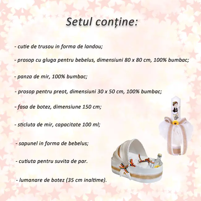 Set Trusou botez in cutie landou Denikos&reg; 117 si lumanare decor traditional Fetita - NKO1672
