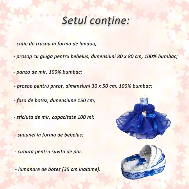 Set Trusou de botez Baietel cu lumanare dantela si ingeras, decor albastru Denikos&reg; 164 NKO1719