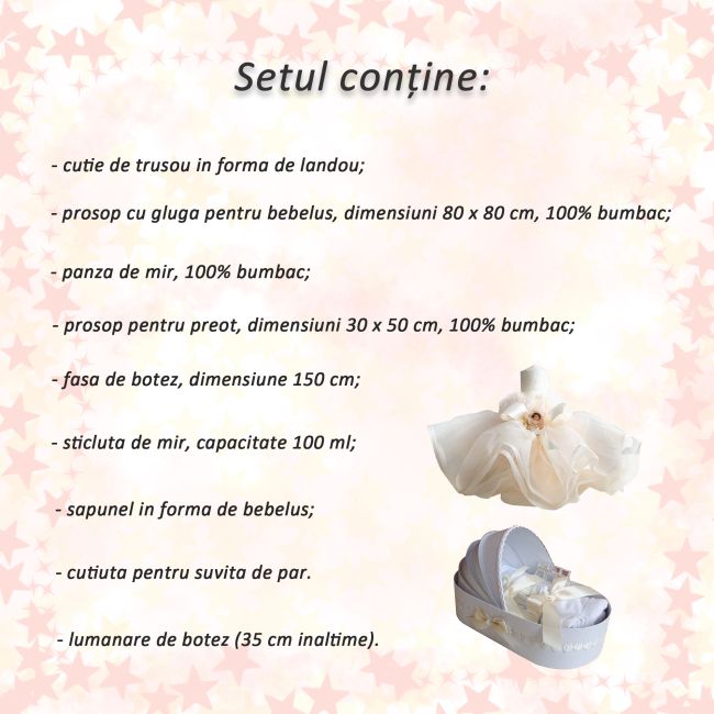 Set Trusou botez cu lumanare rochita ingeras Unisex decor ivoire Denikos® 129 - NKO1684
