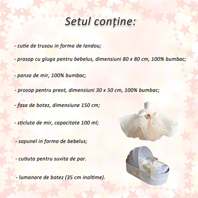 Set Trusou botez cu lumanare rochita ingeras Unisex decor ivoire Denikos® 129 - NKO1684