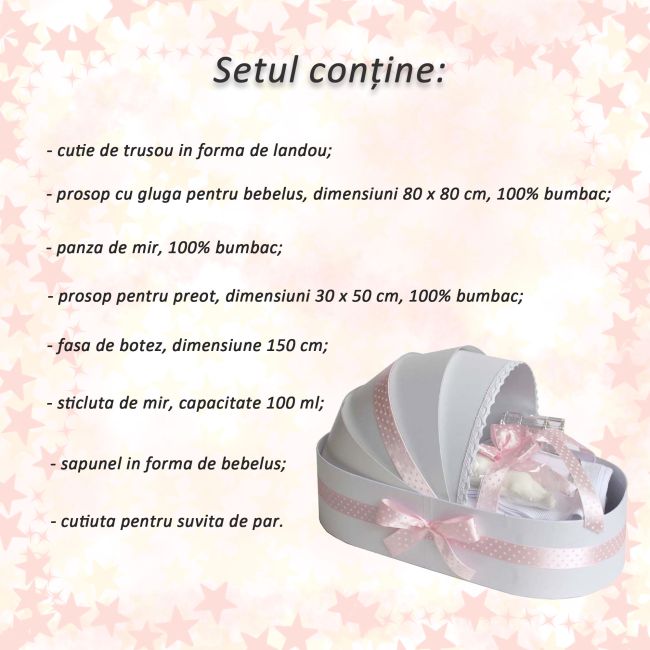 Trusou botez roz cu buline pentru Fete in cutie model landou Denikos® 137 NKO1692