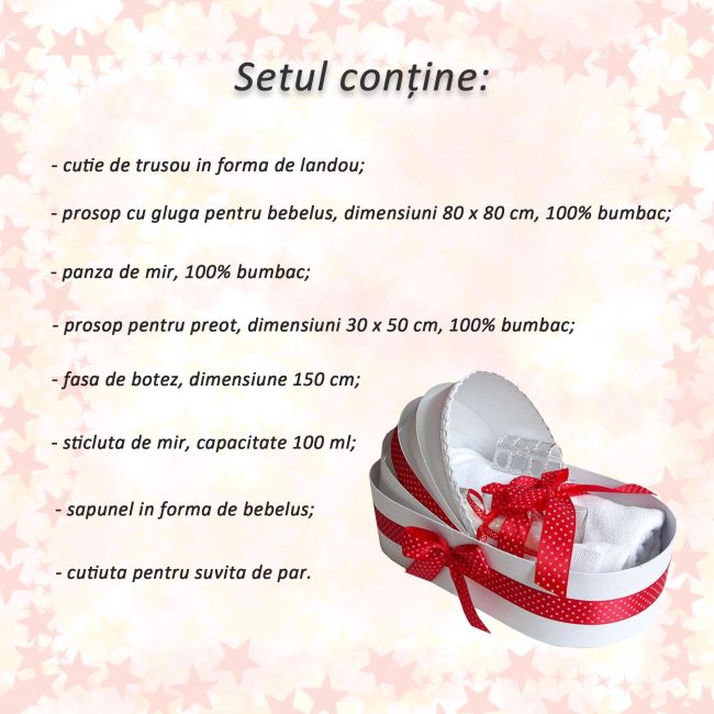 Trusou de botez complet pentru Fete Denikos® 136 rosu cu buline in cutie landou  - NKO1691