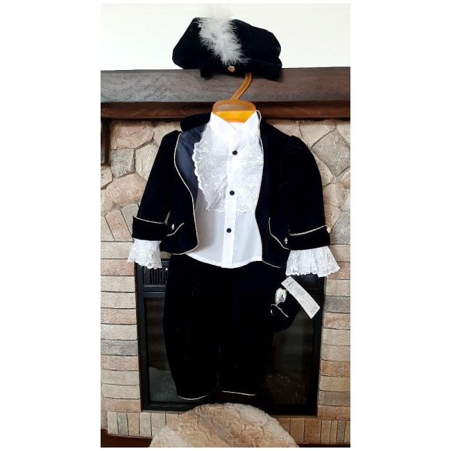 Costum elegant negru din catifea - MDDR071.3-6 luni (Marimea 18 incaltaminte)