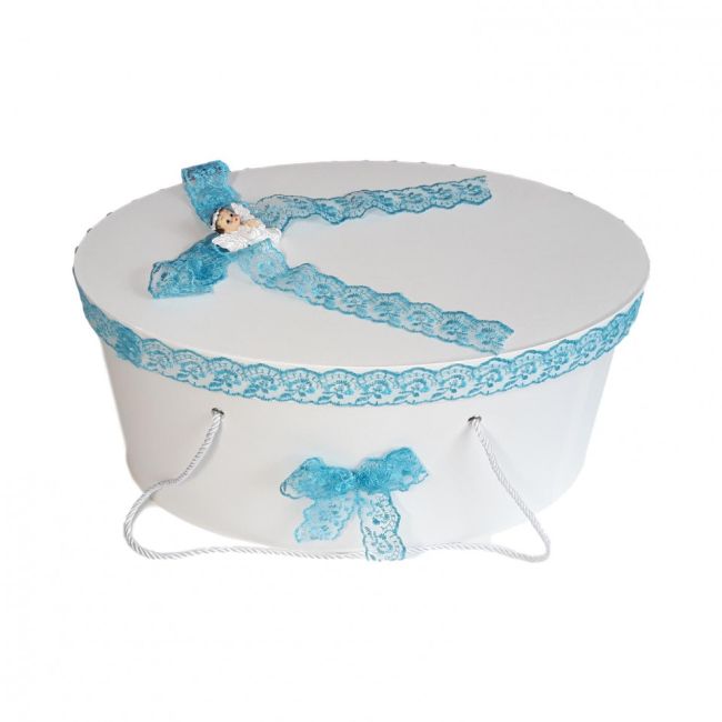 Cutie trusou botez Baietel dantela turcoaz si ingeras, Denikos® 180 NKO1735