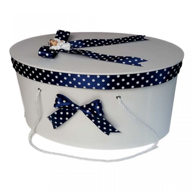 Cutie trusou botez fundite bleumarin cu buline si ingeras pentru baieti Denikos® 6 NKO1636
