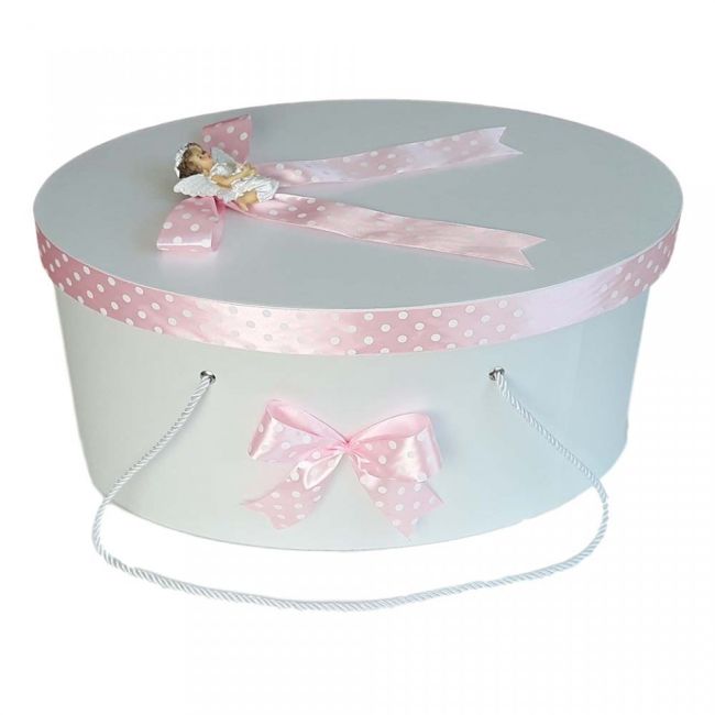Cutie trusou botez fundite roz cu buline si ingeras pentru fete Denikos® 9 NKO1633