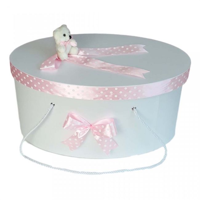 Cutie trusou botez fundite roz cu buline si ursulet pentru fete Denikos® 4 NKO1638
