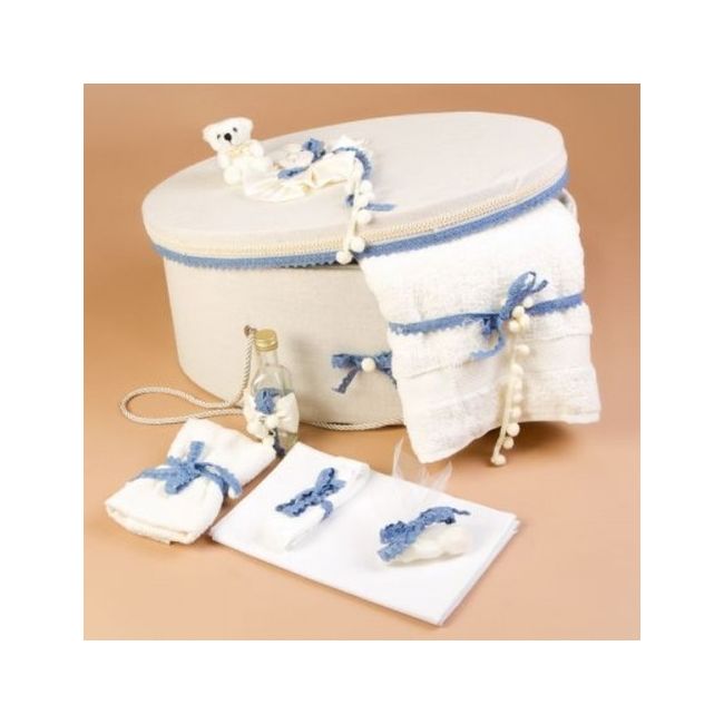 Cutie trusou decorata cu fundite si dantela bleu pentru baietel LG101-C NKO1355